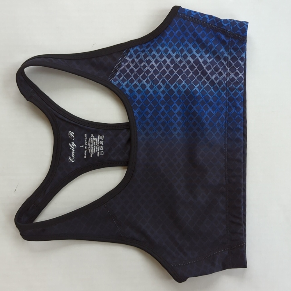Emily B Racerback Sports Bra L Black Blue